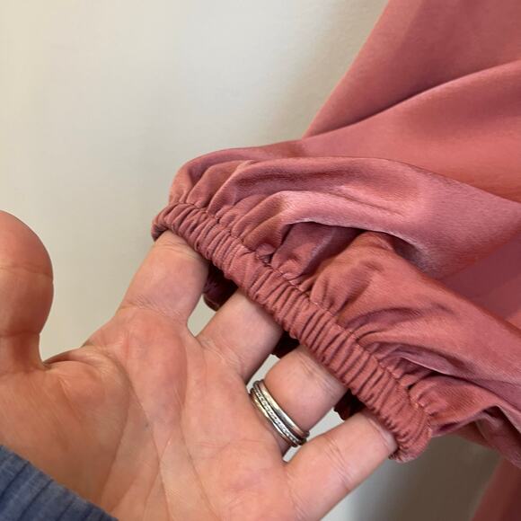 The Post Satin Long Sleeve Mini Dress Lace-Up Back Coquette Pink Party L - Picture 5 of 11